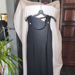 Michael Kors Black Midi Dress with Gold Accents